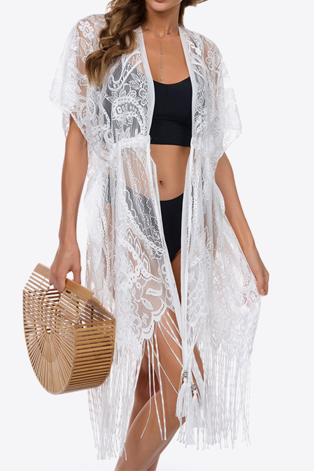 Buy Fringe Trim Lace Cover-Up Dress by Faz