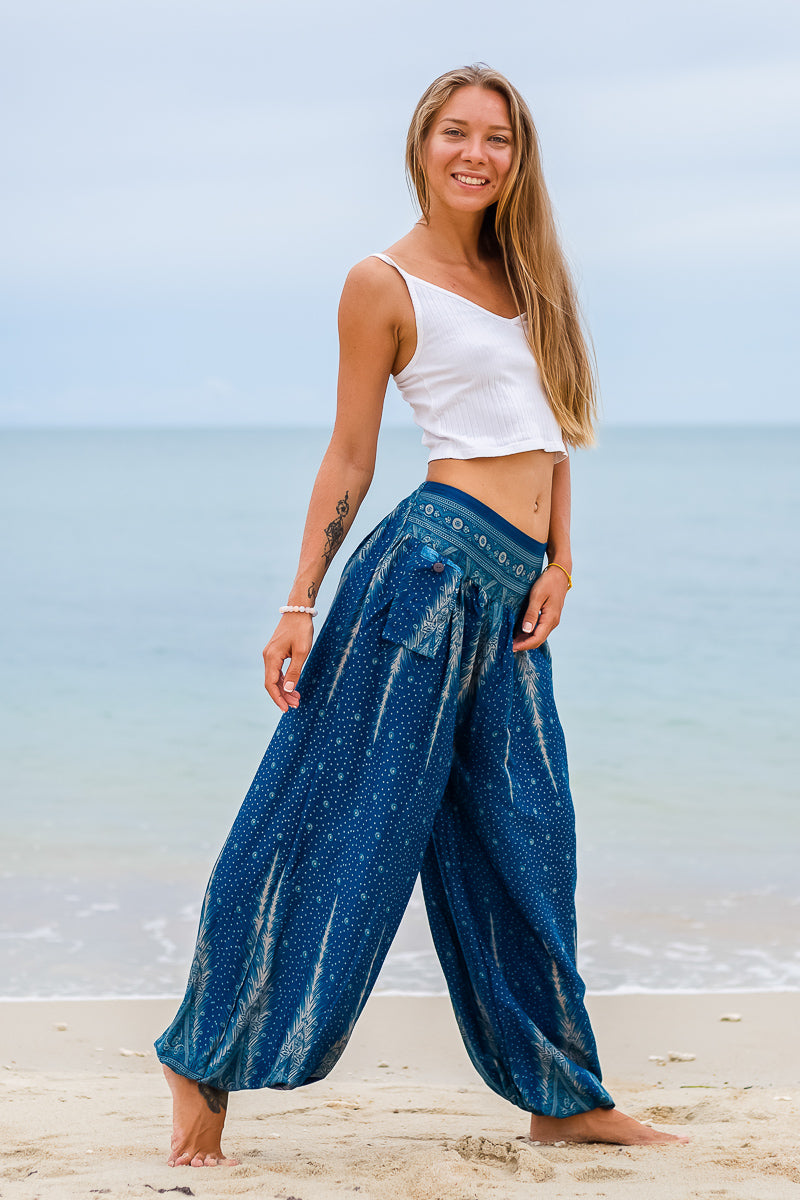 Buy Royal Blue Feather Pants by Hippie Pants