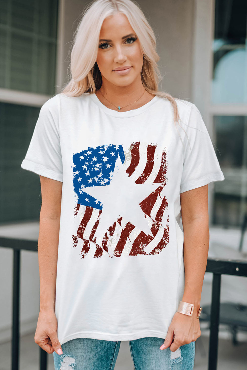 Buy US Flag Graphic Round Neck Tee by Faz