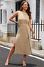 Buy Round Neck Tie Belt Slit Sleeveless Sweater Dress by Faz