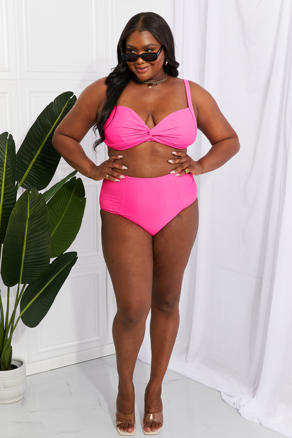 Buy Take A Dip Twist High-Rise Bikini in Pink by Marina West Swim