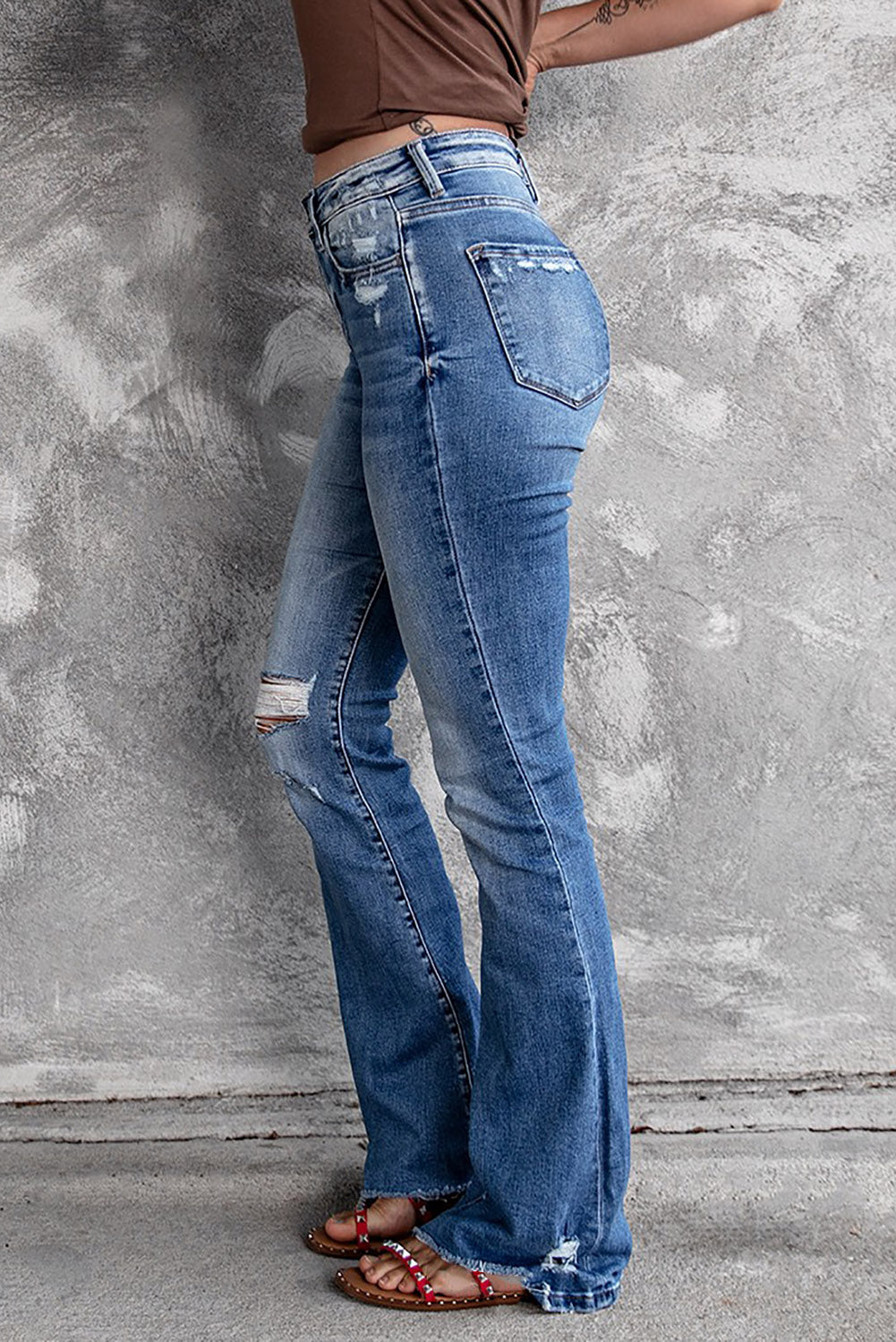 Buy Distressed Flared Jeans with Pockets by Faz