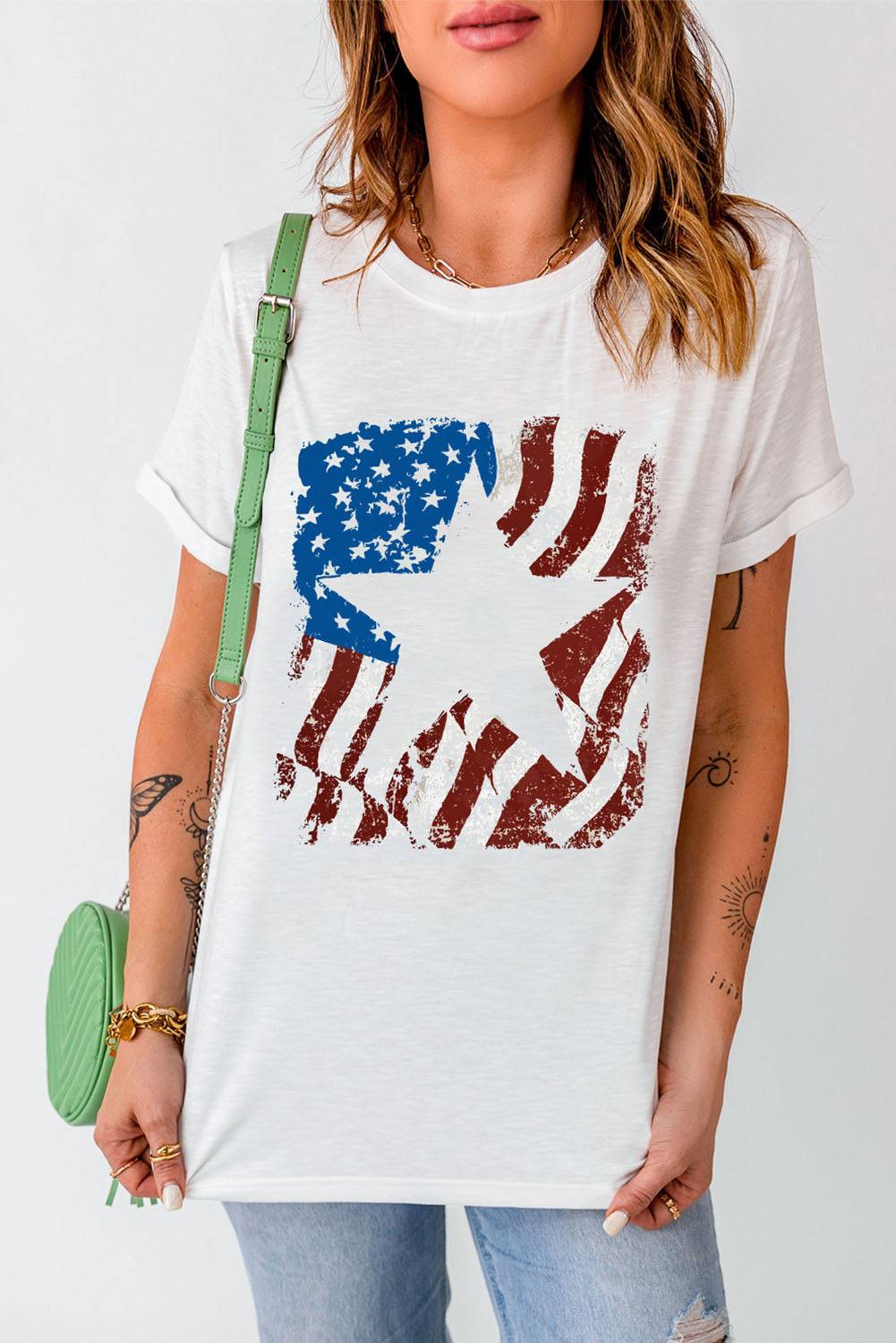 Buy US Flag Graphic Round Neck Tee by Faz