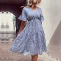 Buy Floral Flounce Sleeve V-Neck Dress by Hundredth