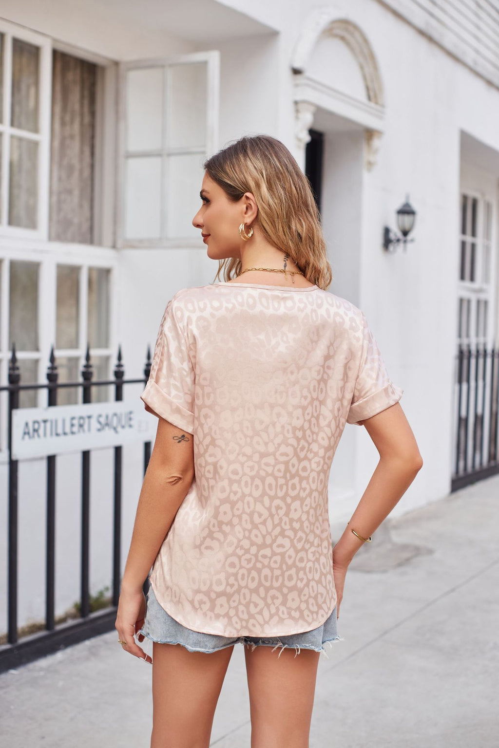 Buy Leopard Print Curved Hem Satin Top by Faz