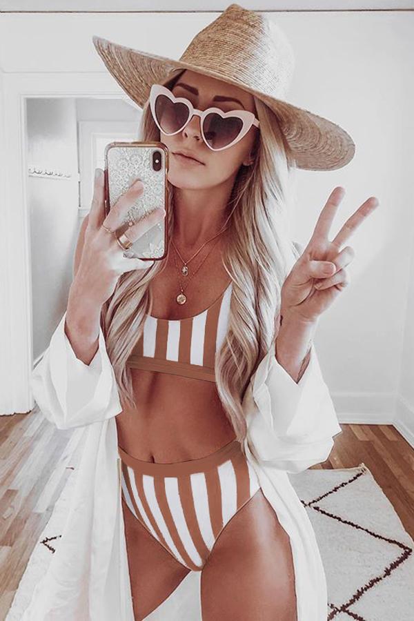 Buy Striped Tank High Waist Bikini by Faz