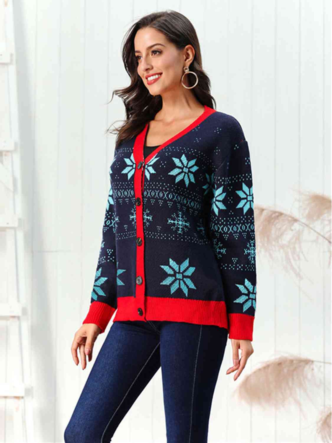 Buy Snowflake Pattern Button Down Cardigan by Faz