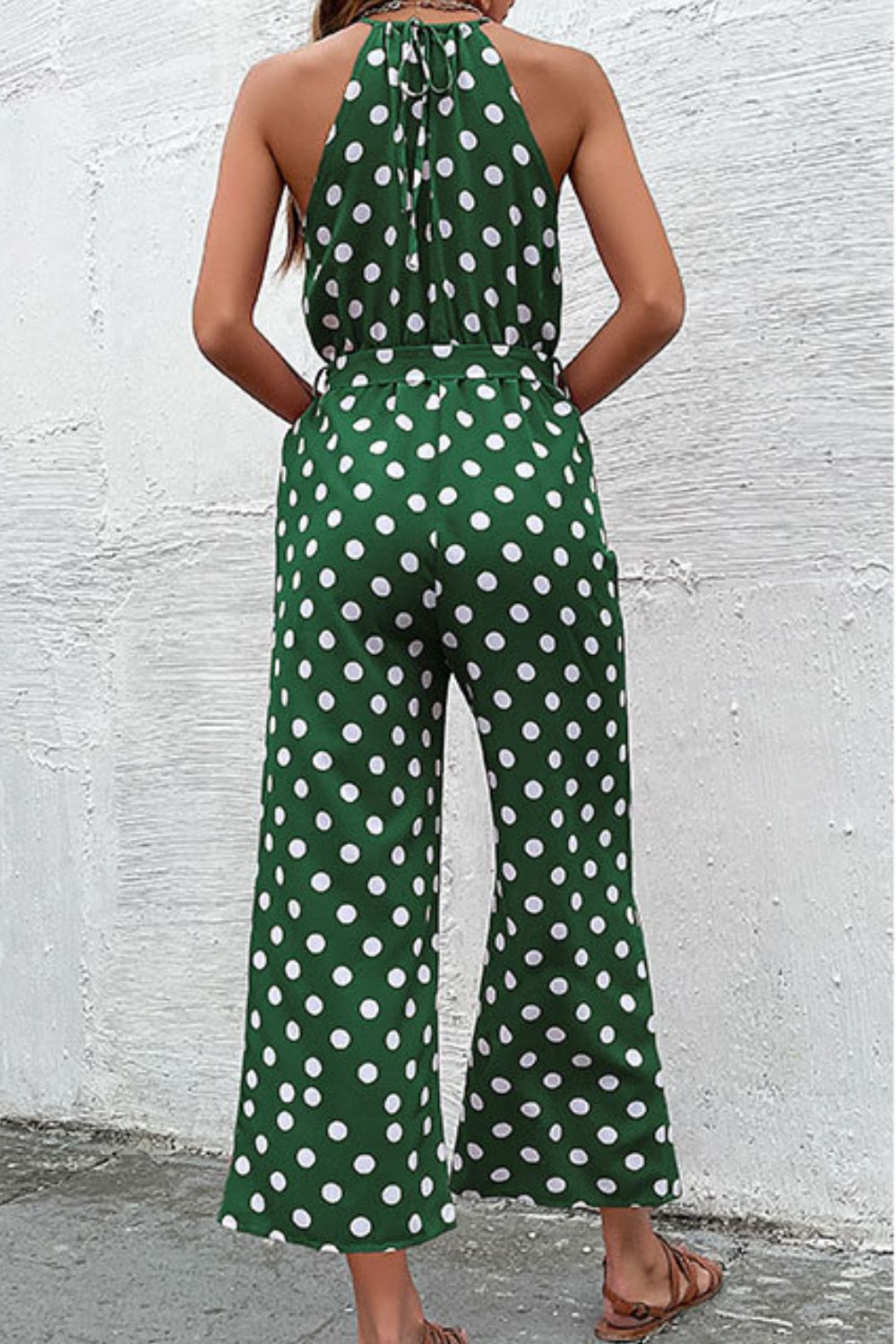 Buy Polka Dot Grecian Wide Leg Jumpsuit by Faz