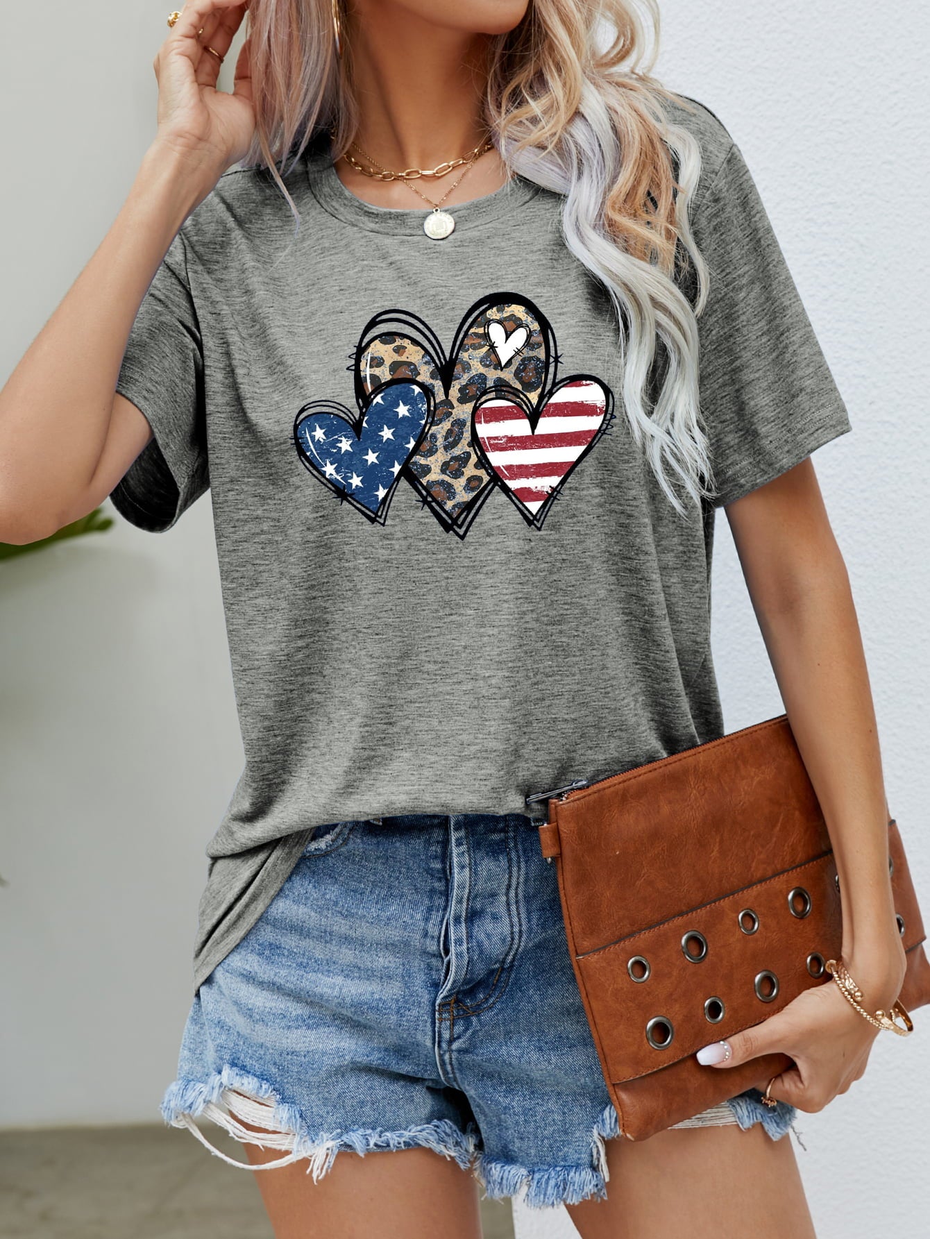 Buy US Flag Leopard Heart Graphic Tee by Faz
