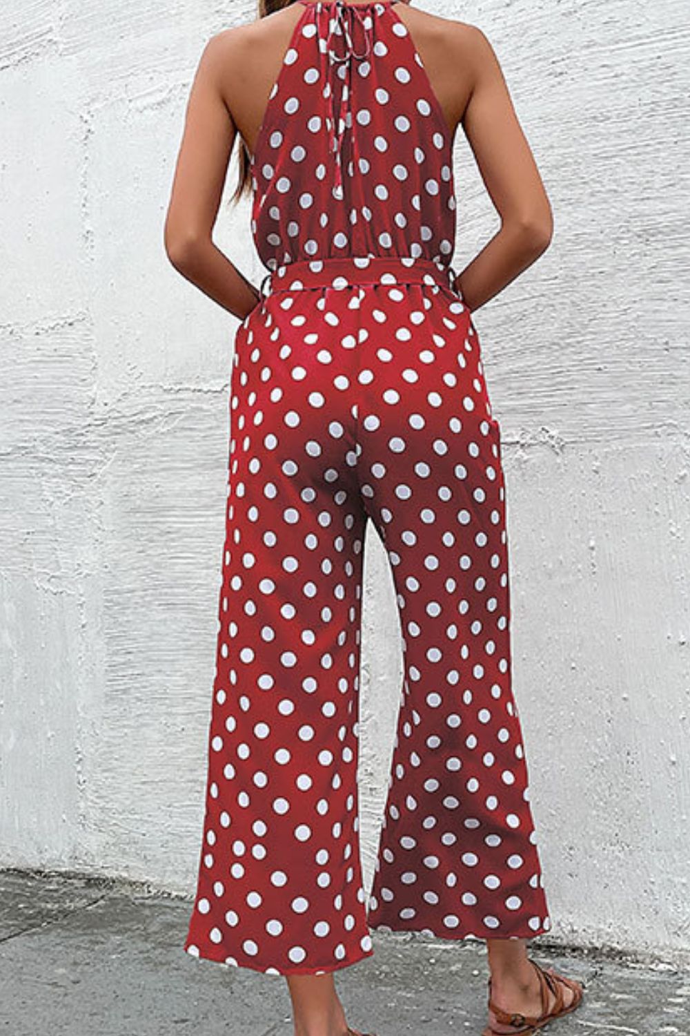 Buy Polka Dot Grecian Wide Leg Jumpsuit by Faz