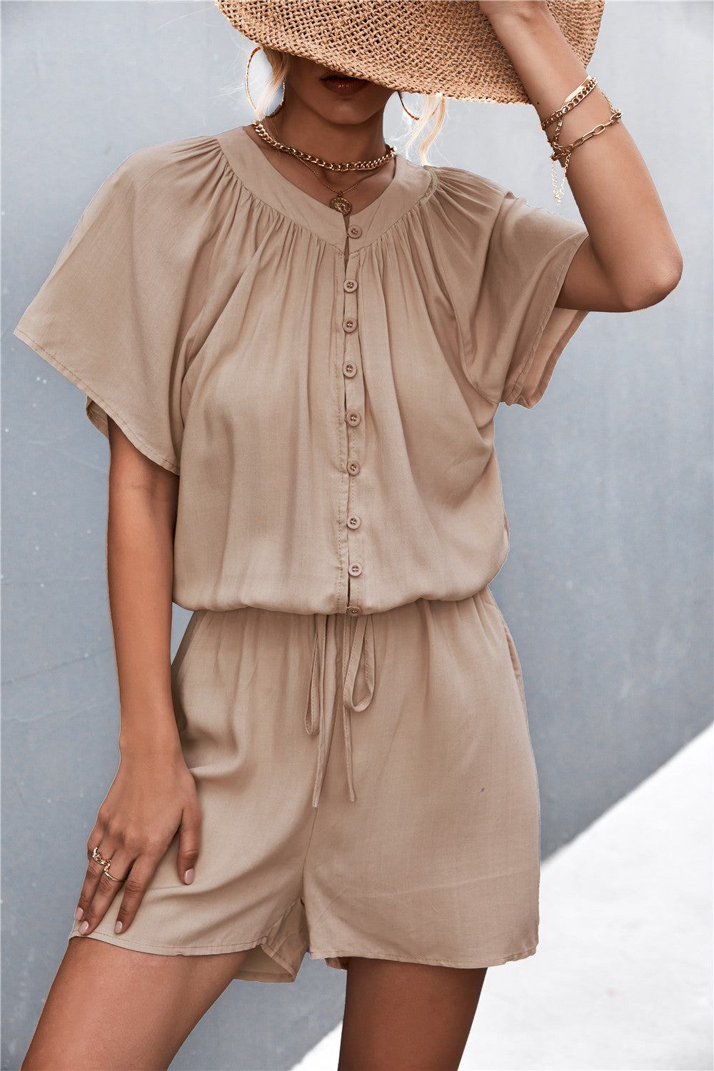 Buy Buttoned Gather Detail Romper by Faz