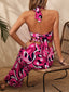 Buy Abstract Print Halter Neck Cutout Wide Leg Jumpsuit by Faz