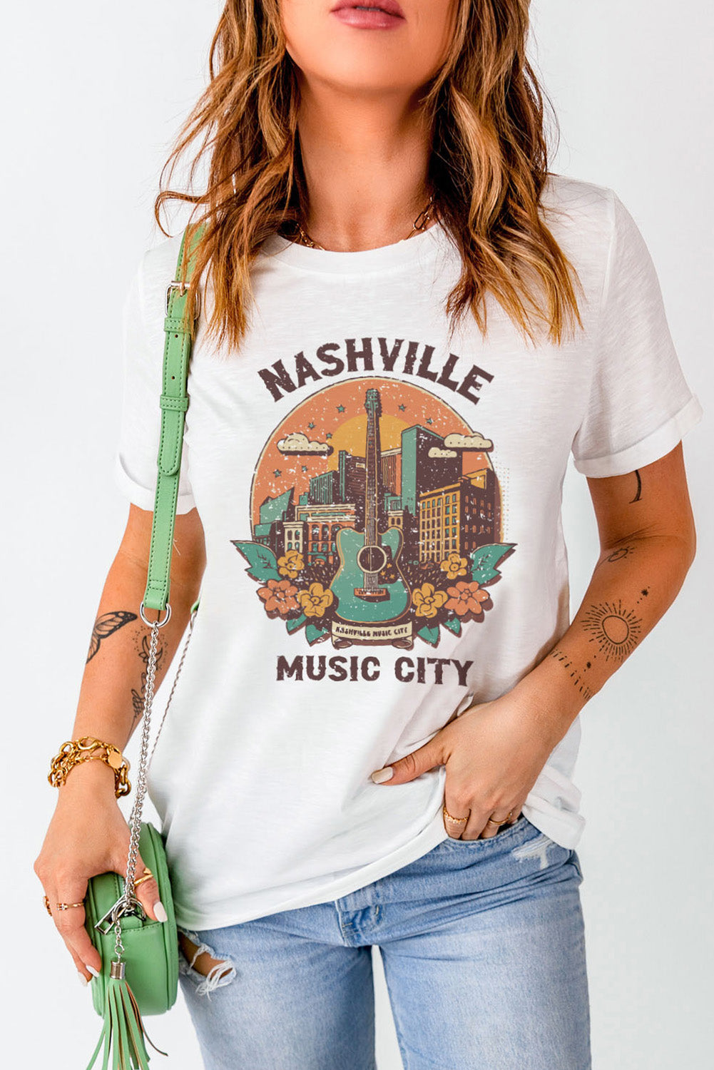 Buy NASHVILLE MUSIC CITY Graphic Round Neck Tee by Faz
