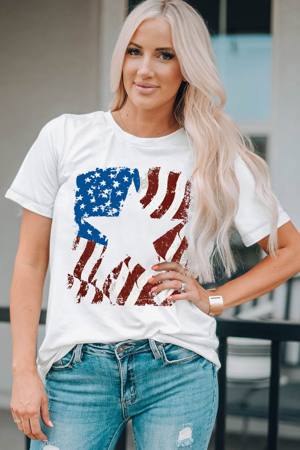 Buy US Flag Graphic Round Neck Tee by Faz