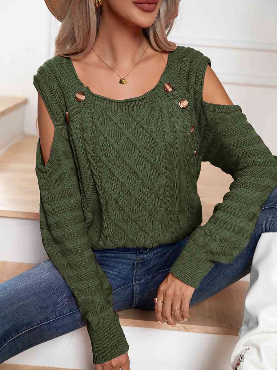 Buy Decorative Button Cold-Shoulder Sweater by B&S
