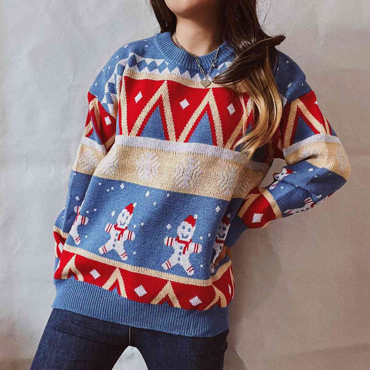 Buy Printed Round Neck Long Sleeve Sweater by Faz