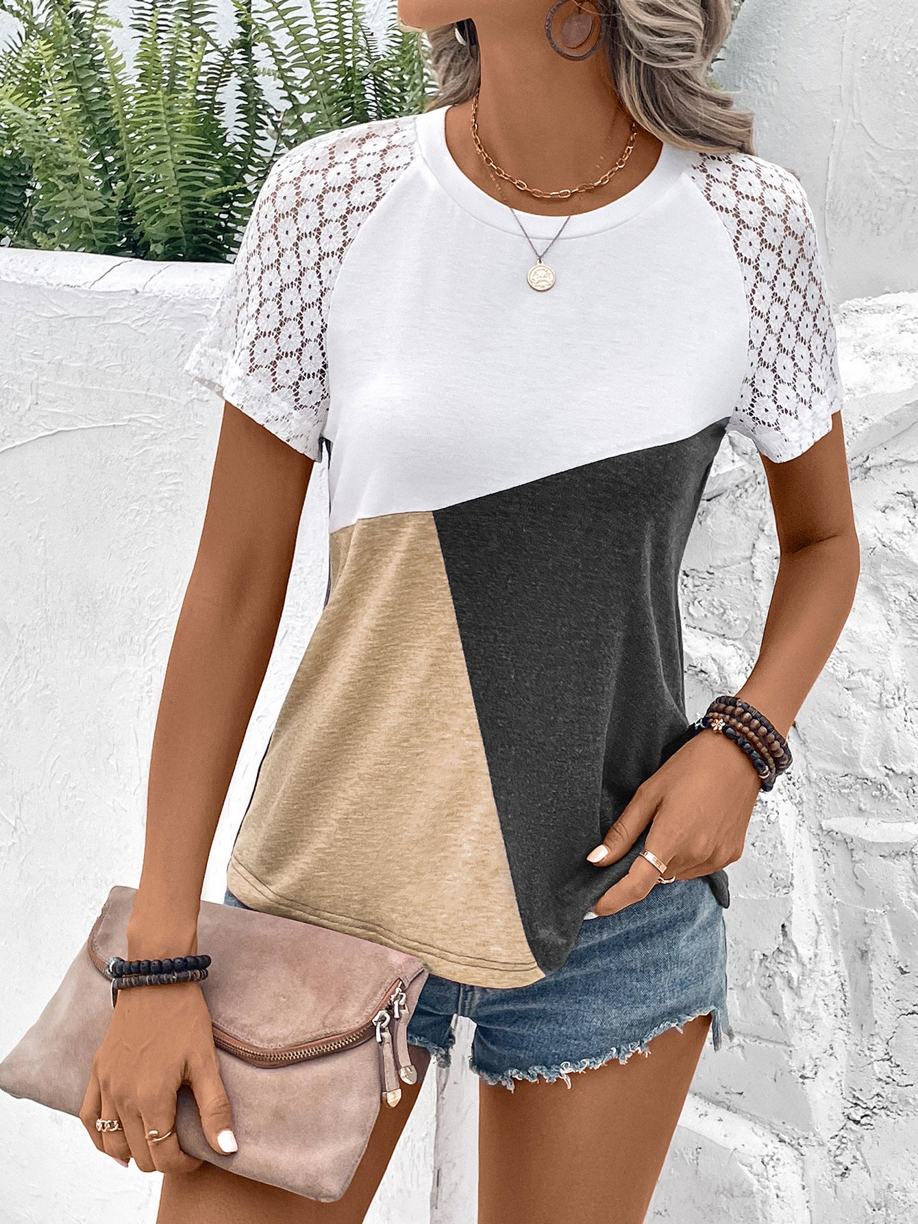Buy Color Block Raglan Sleeve Round Neck Tee by Faz