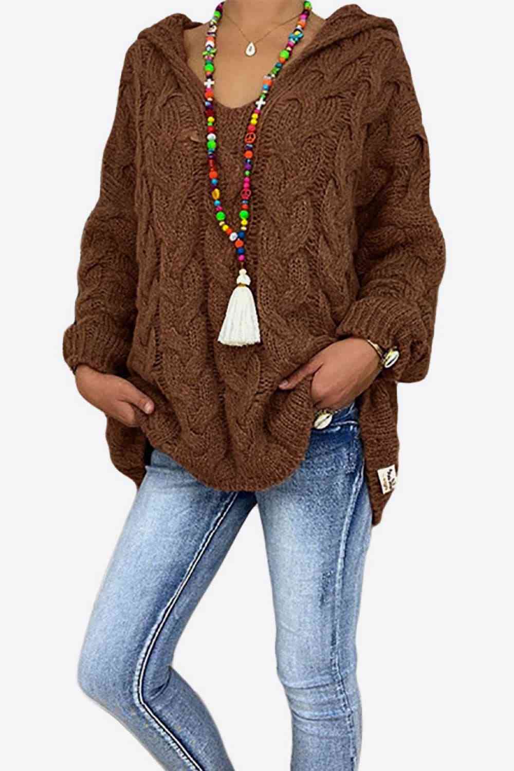 Buy Cable-Knit Hooded Sweater by O & Y.M