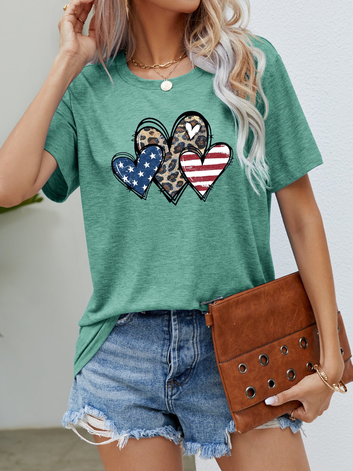 Buy US Flag Leopard Heart Graphic Tee by Faz