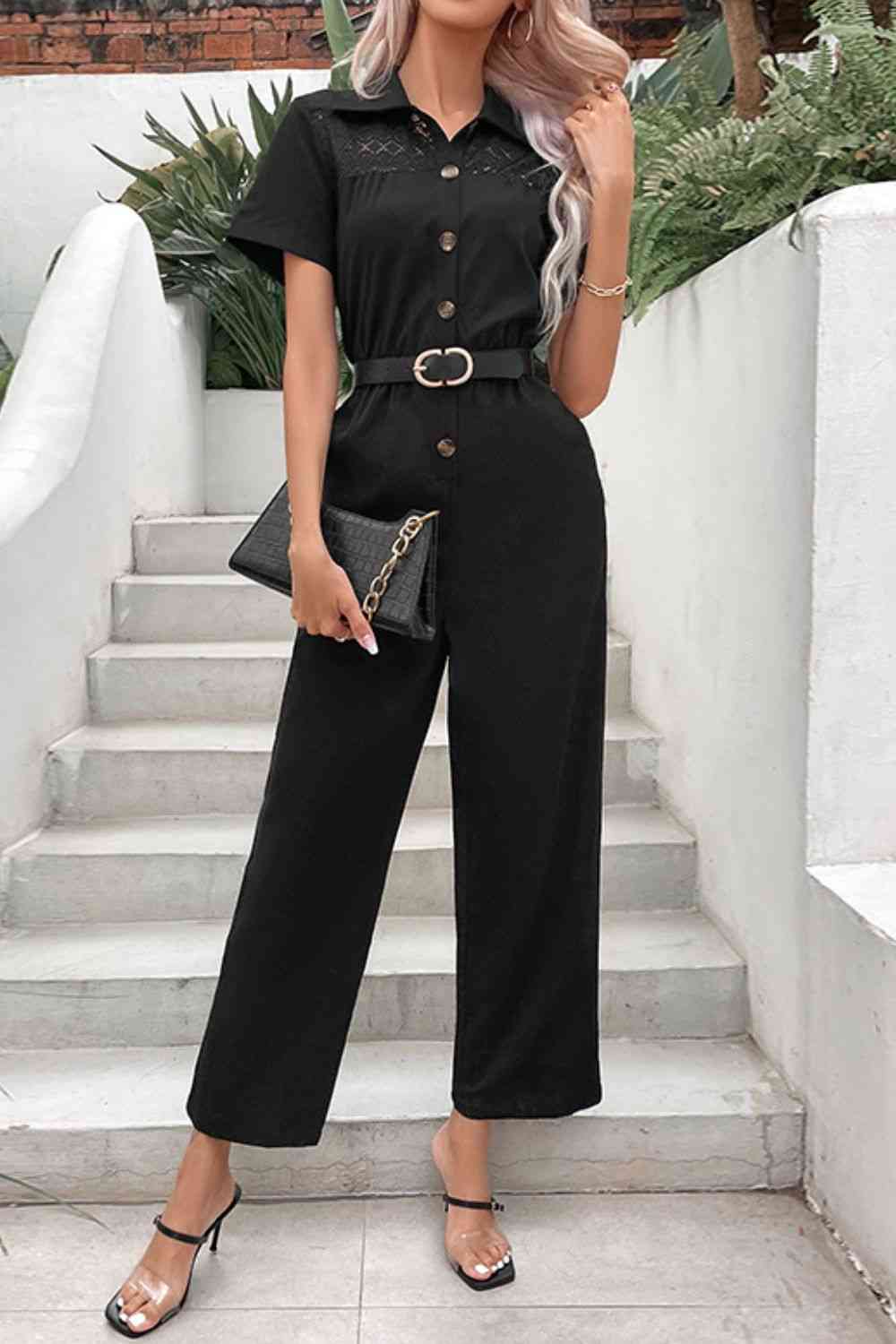Buy Collared Neck Short Sleeve Jumpsuit by Hundredth