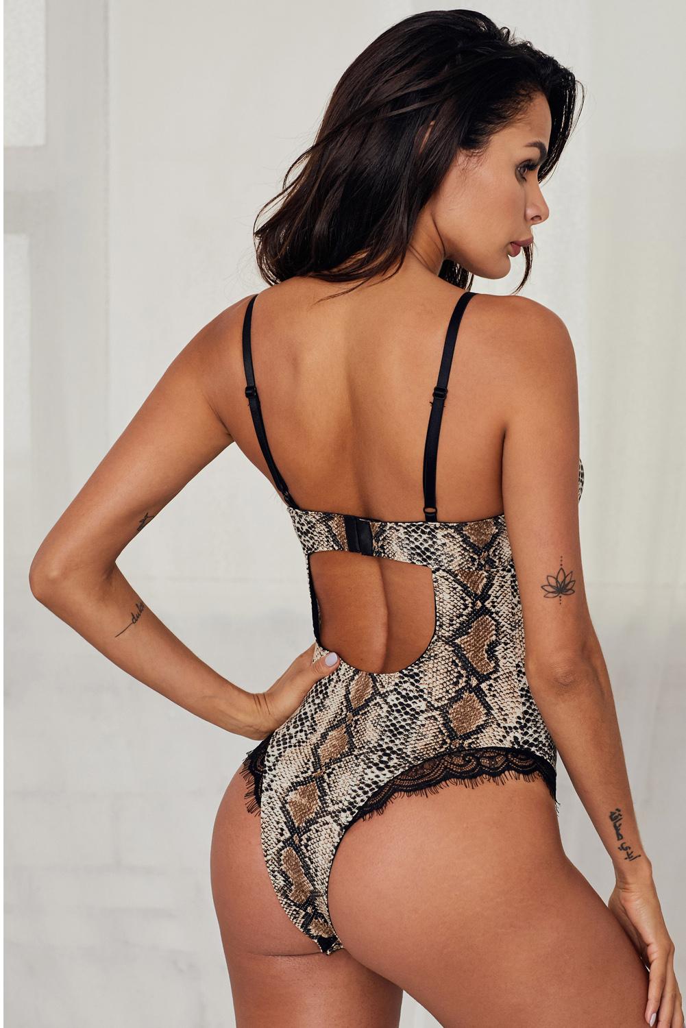 Buy Spaghetti Strap Backless Leopard Printed Teddy by Faz