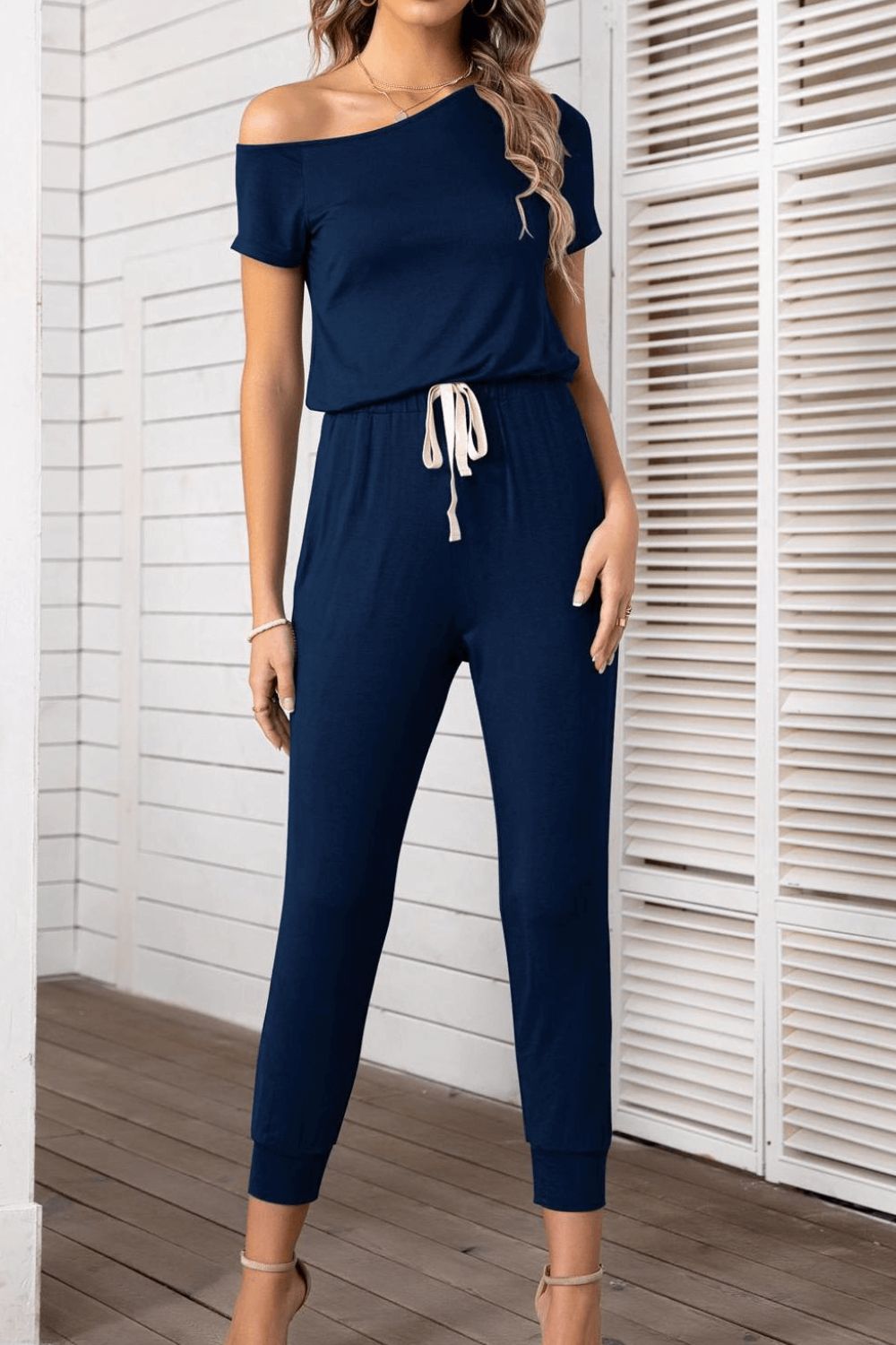 Buy Asymmetrical Neck Short Sleeve Jumpsuit by Faz