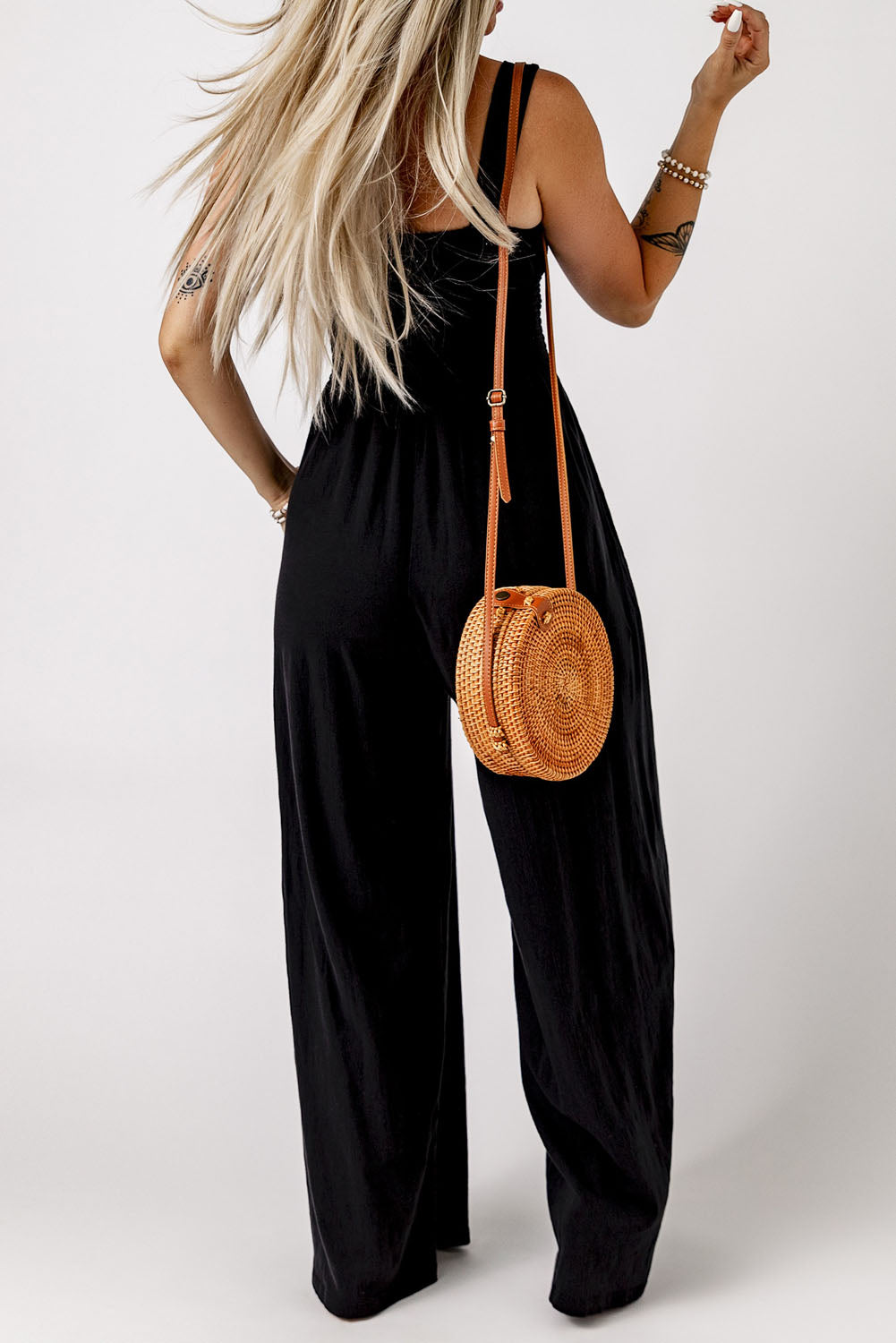 Buy Smocked Square Neck Wide Leg Jumpsuit with Pockets by Faz