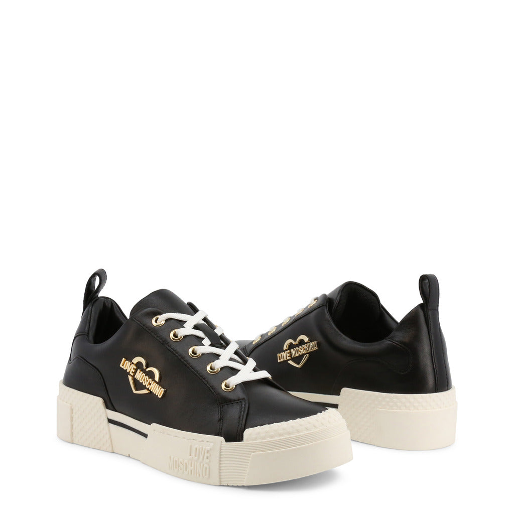 Buy Love Moschino Golden Toned Heart Logo Trainers by Love Moschino