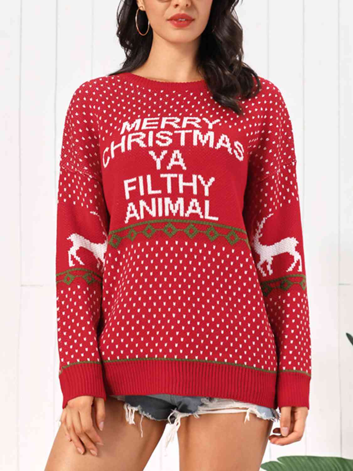 Buy Christmas Element Round Neck Sweater by Faz