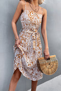 Buy Printed Spaghetti Strap Decorative Button Belted Dress by YO