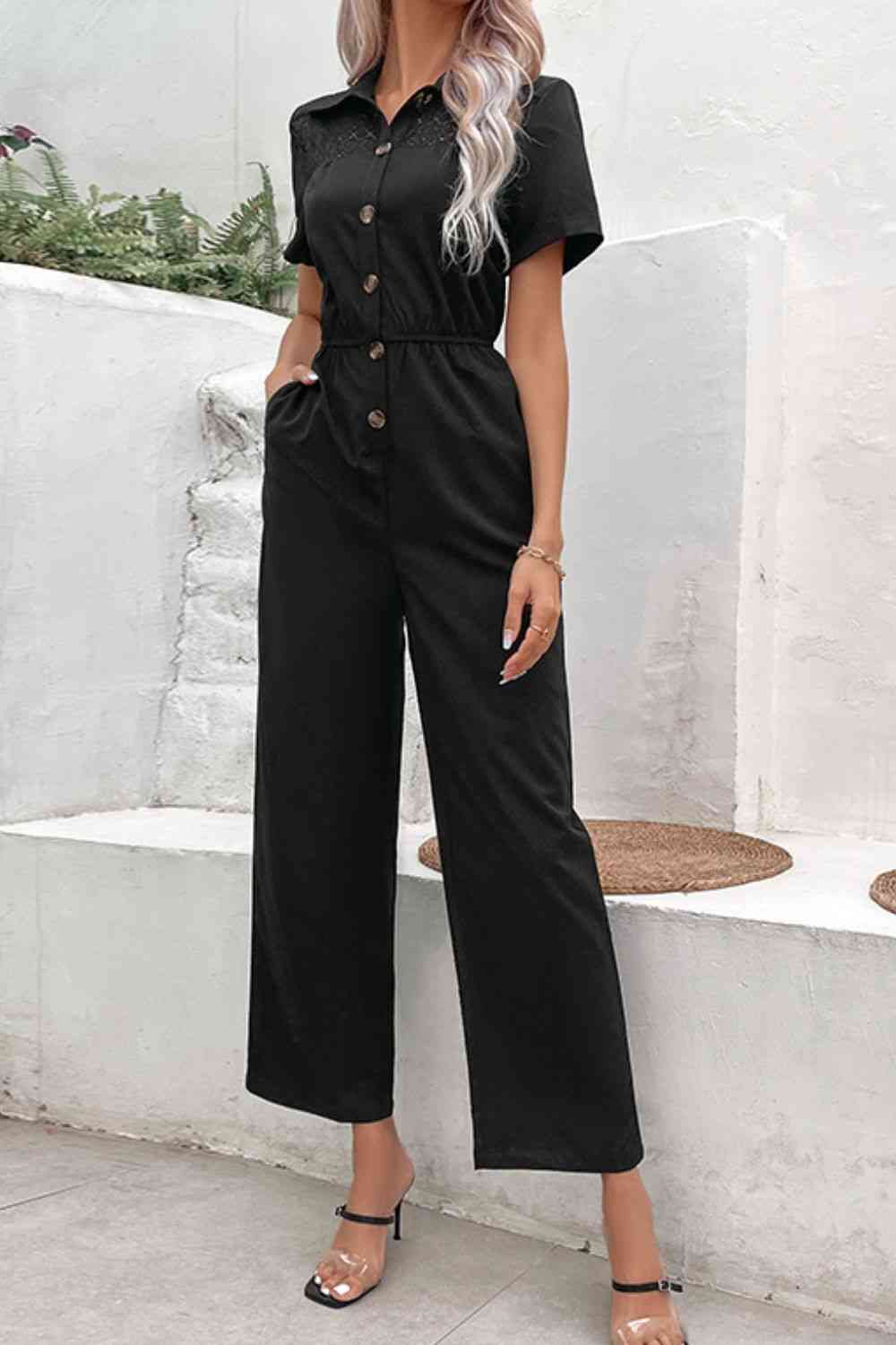 Buy Collared Neck Short Sleeve Jumpsuit by Hundredth