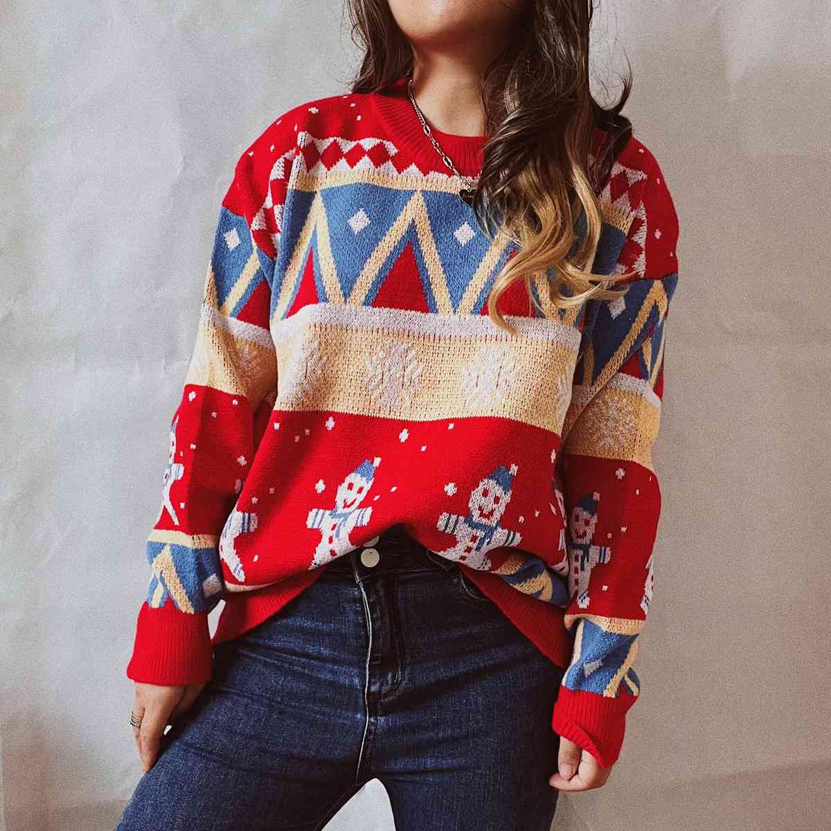 Buy Printed Round Neck Long Sleeve Sweater by Faz