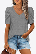 Buy V-Neck Puff Sleeve Tee by Faz
