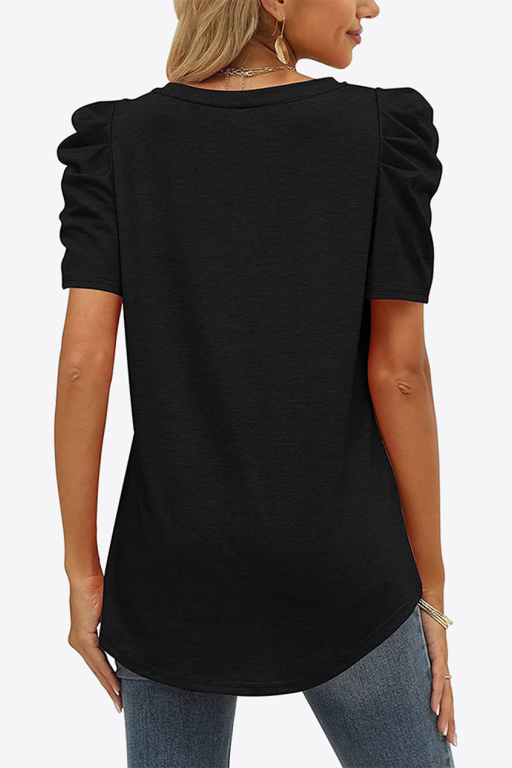 Buy V-Neck Puff Sleeve Tee by Faz