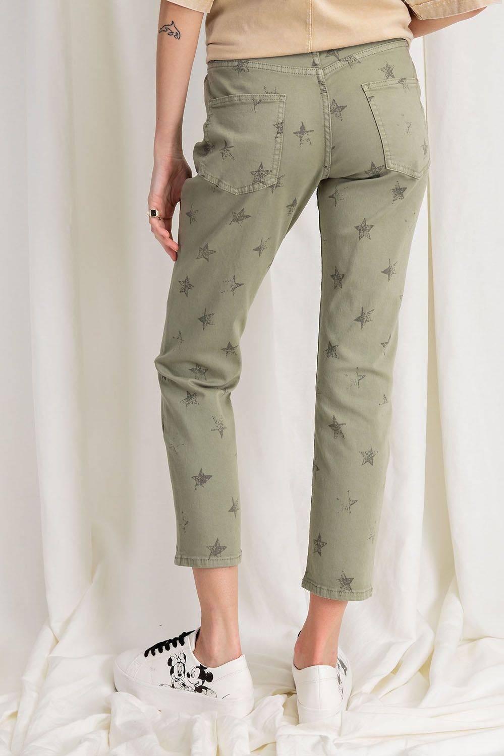 Buy Easel Star Print Distressed Stretch Twill Washed Chino Pants by Sensual Fashion Boutique by Sensual Fashion Boutique