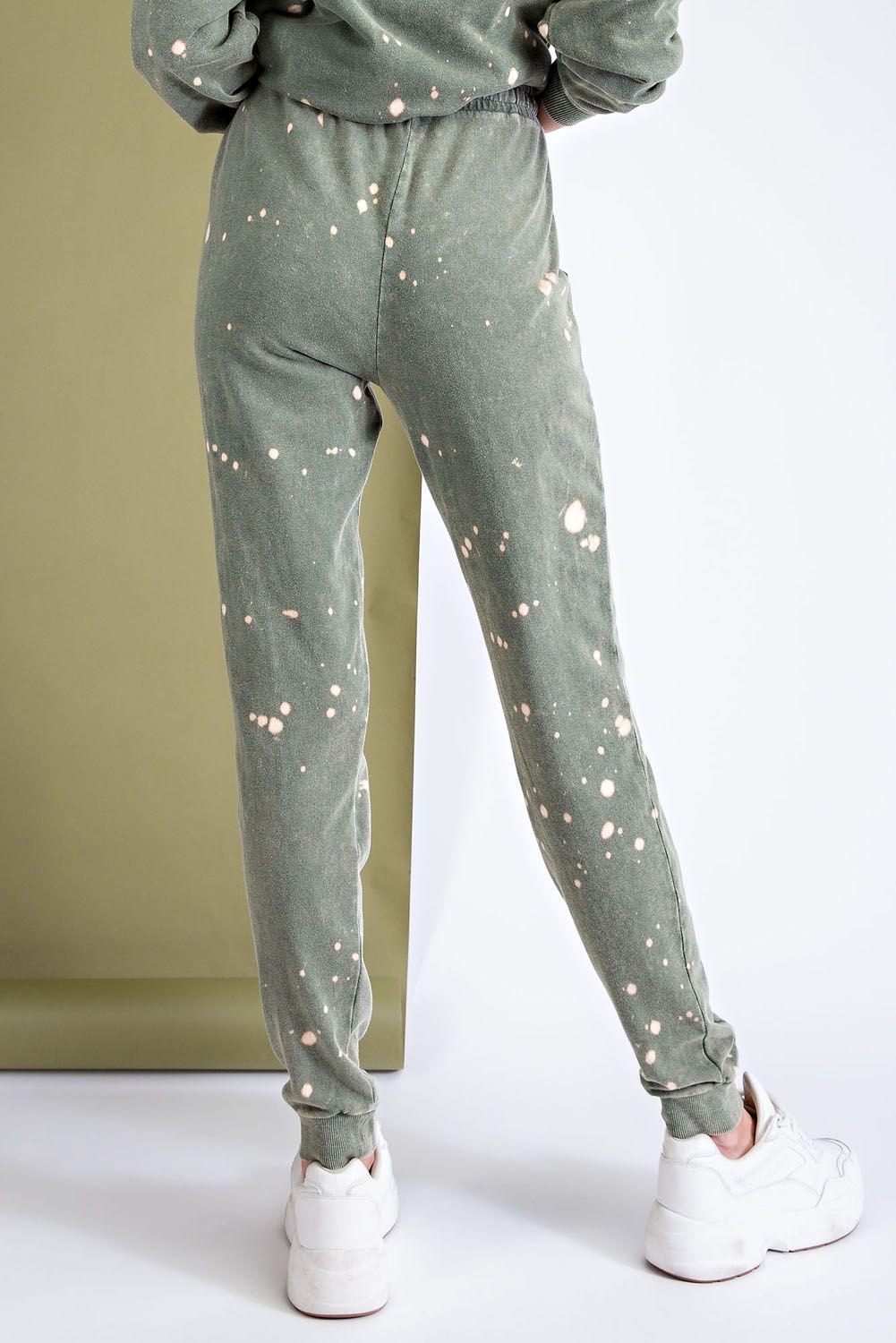 Buy Easel Drawstring Splattered Bleach Out Garment Dye Jogger Pants by Sensual Fashion Boutique by Sensual Fashion Boutique