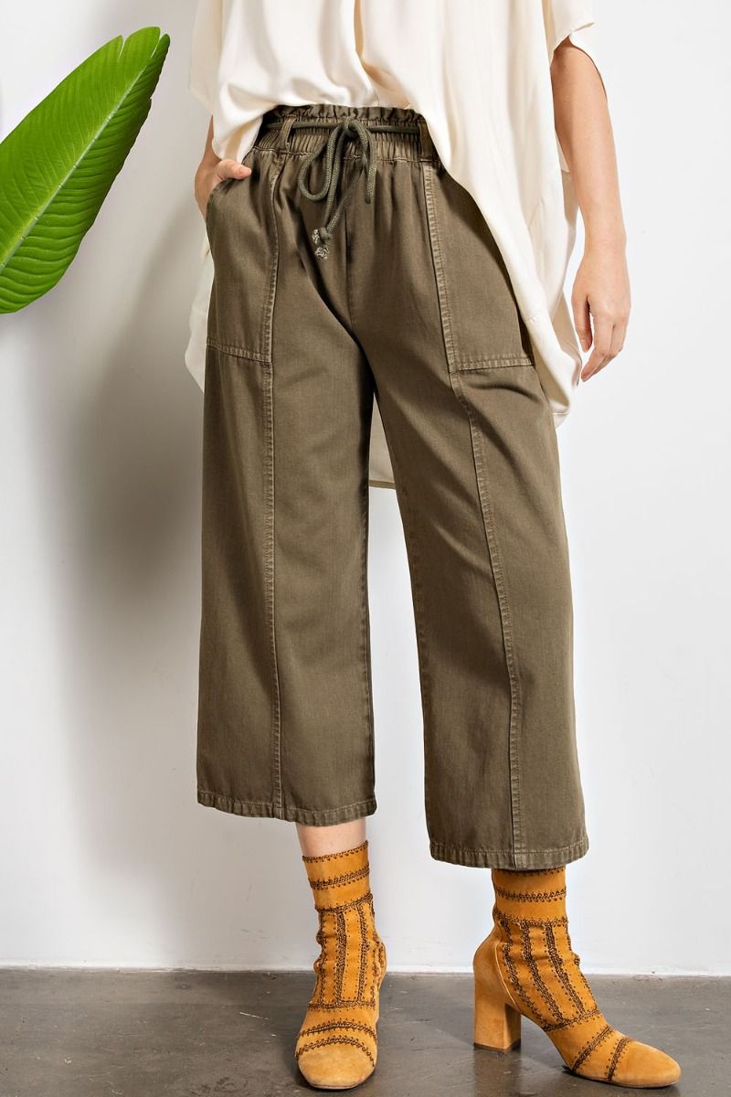 Buy Easel Elastic Waisted Drawstring Garment Dye Twill Cargo Pants by Sensual Fashion Boutique by Sensual Fashion Boutique