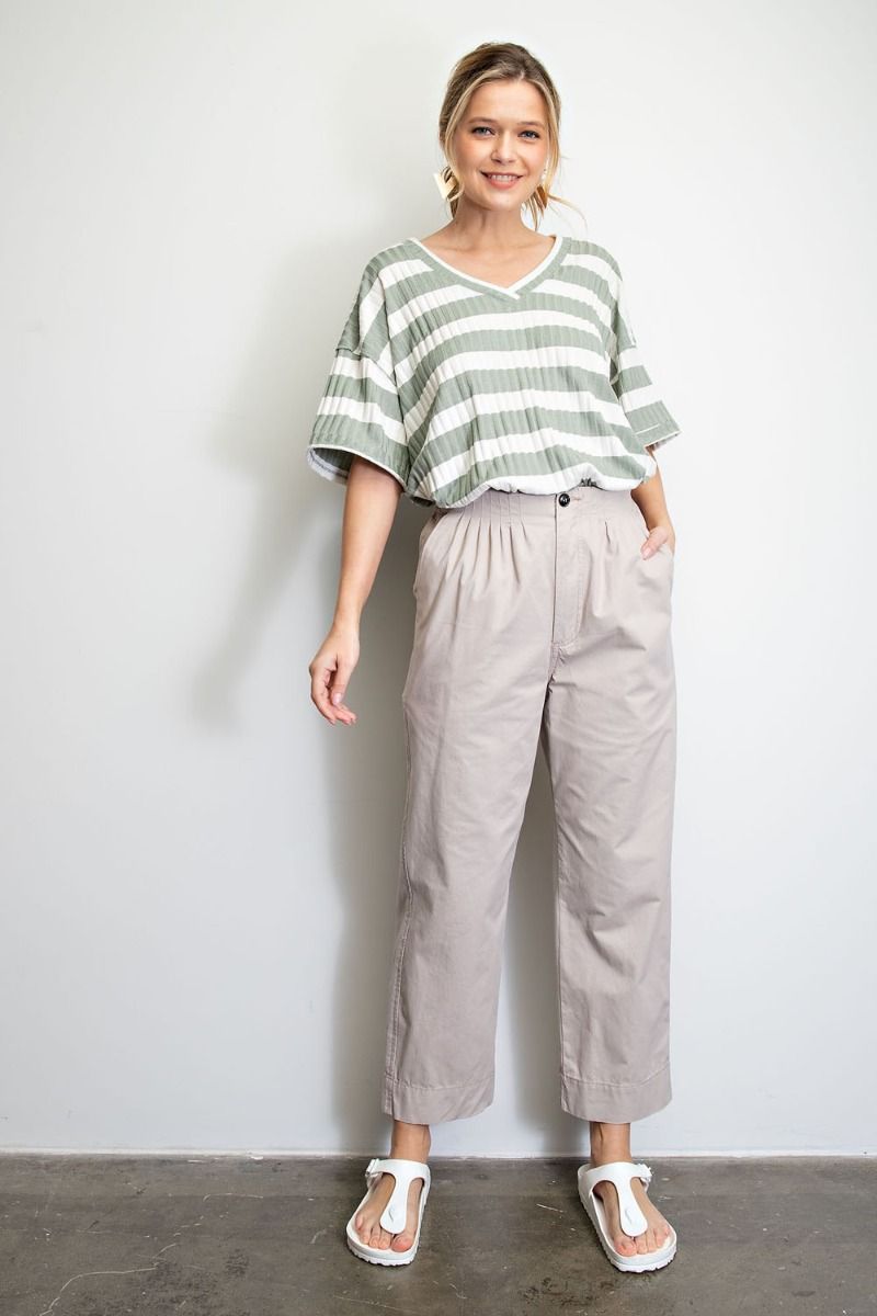 Easel Effortlessly Essential Pleated Detail High Waisted Twill Pants by Sensual Fashion Boutique