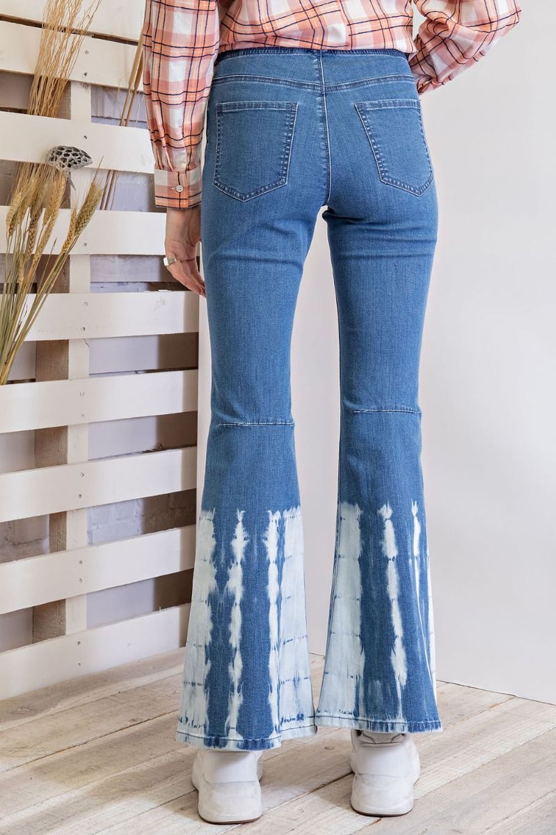 Buy Easel Bamboo Dyed Bell Bottom Washed Denim Jeans Pants by Sensual Fashion Boutique by Sensual Fashion Boutique