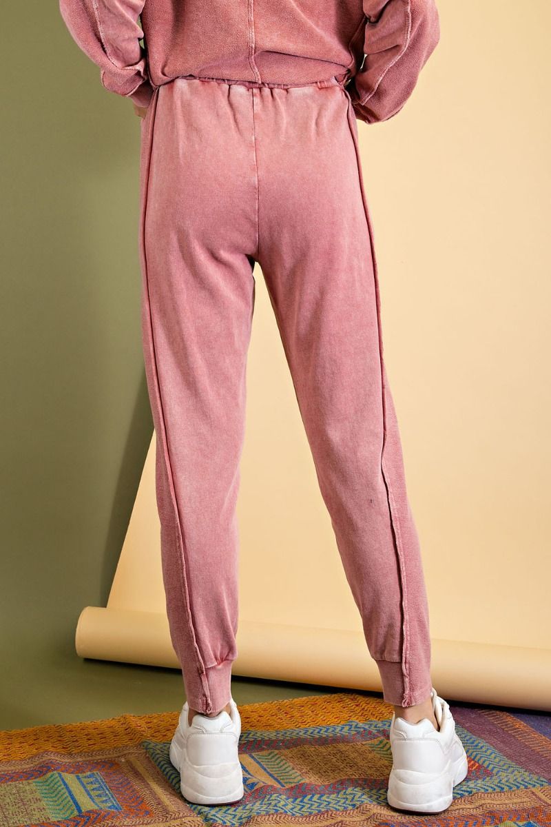Buy Easel Elastic Waistband Drawstring Mineral Washed Terry Jogger Pants by Sensual Fashion Boutique by Sensual Fashion Boutique