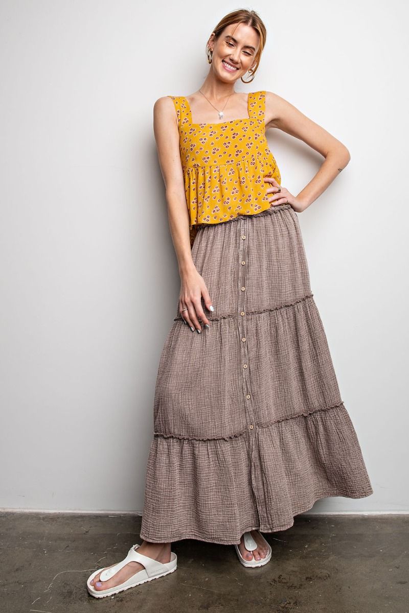 Buy Easel Elasticized Waistband Mineral Washed Cotton Gauze Skirts by Sensual Fashion Boutique