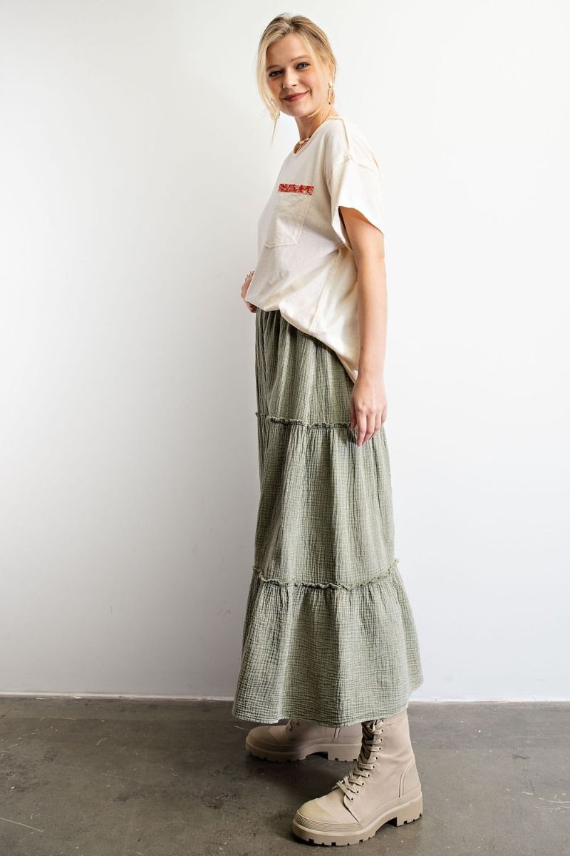 Buy Easel Elasticized Waistband Mineral Washed Cotton Gauze Skirts by Sensual Fashion Boutique