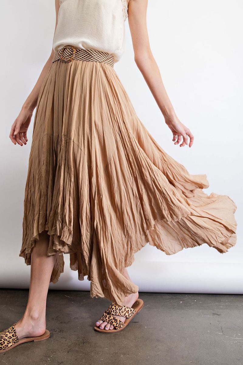 Easel Elasticized Waist Silky Chiffon Hemline Maxi Skirts