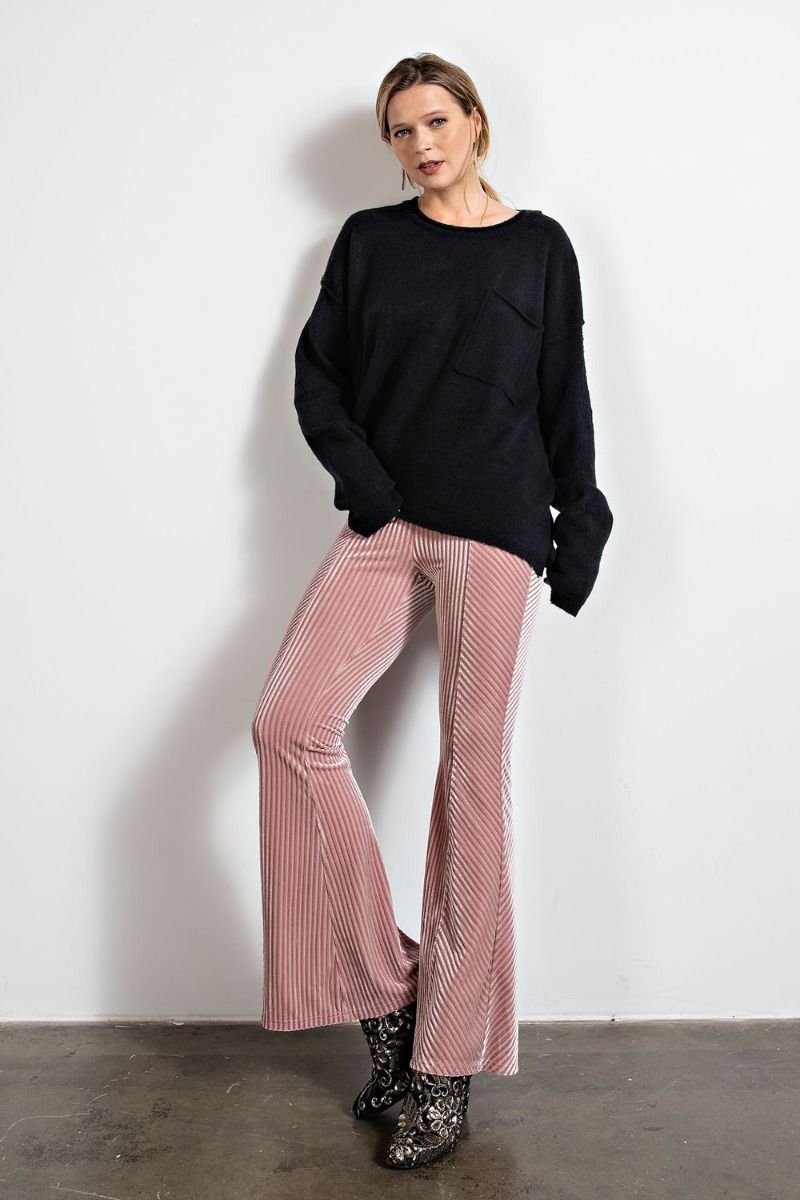 Buy Easel Velvet Surface Velour Bell Bottom Flared Hem Pants by Sensual Fashion Boutique by Sensual Fashion Boutique