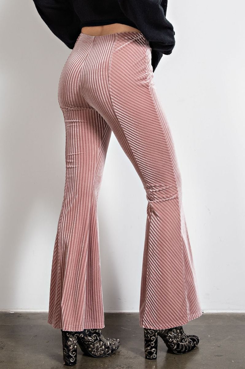 Buy Easel Velvet Surface Velour Bell Bottom Flared Hem Pants by Sensual Fashion Boutique by Sensual Fashion Boutique