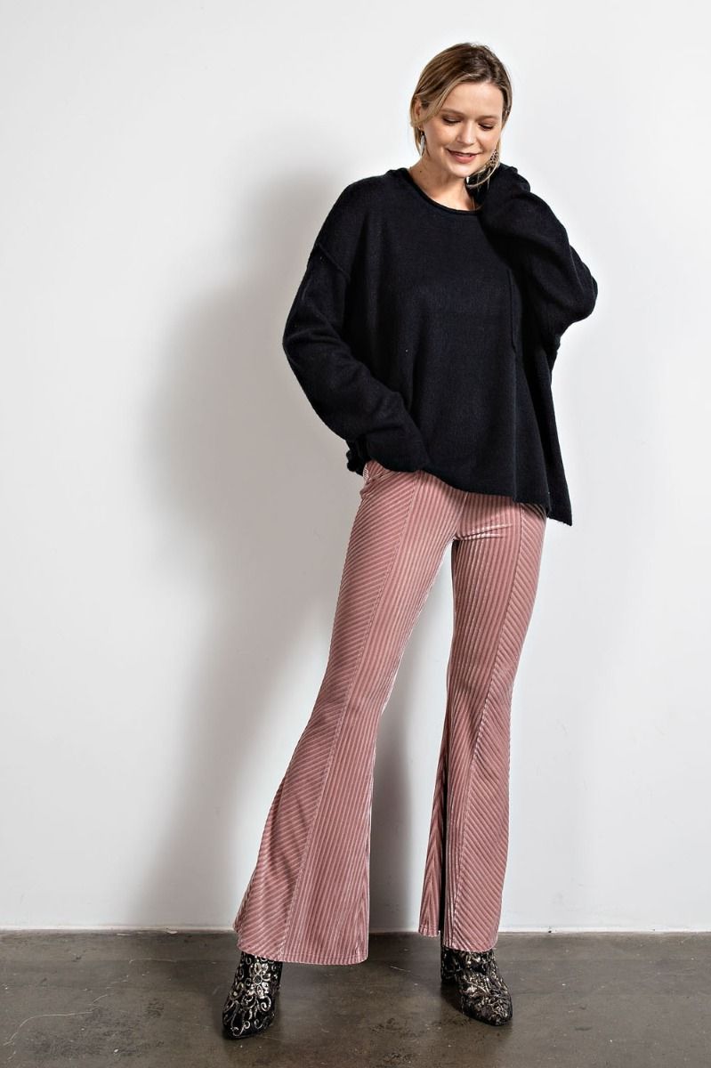 Buy Easel Velvet Surface Velour Bell Bottom Flared Hem Pants by Sensual Fashion Boutique by Sensual Fashion Boutique