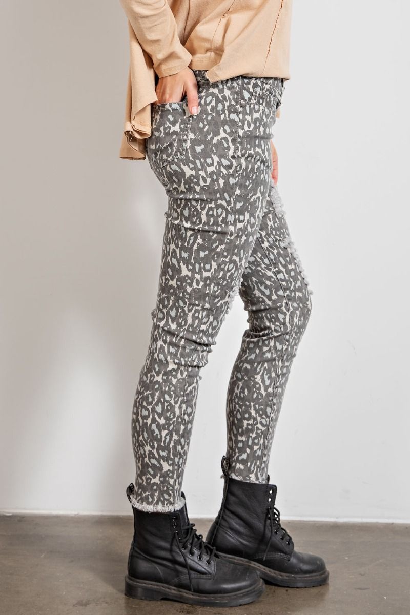 Buy Easel Animal Leopard Printed Self Distressed Ankle Cut Pants by Sensual Fashion Boutique by Sensual Fashion Boutique