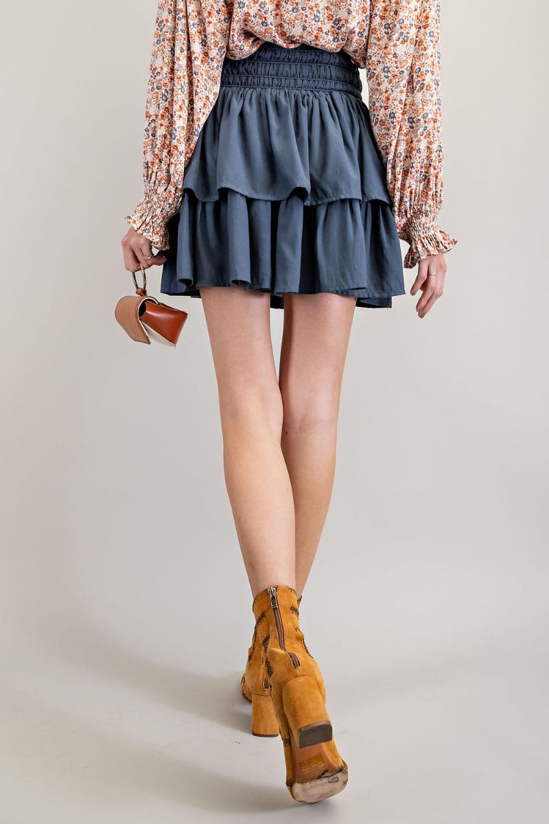 Buy Easel Flowy Smocked Waistband Soft Washed Chiffon Mini Skirts by Sensual Fashion Boutique