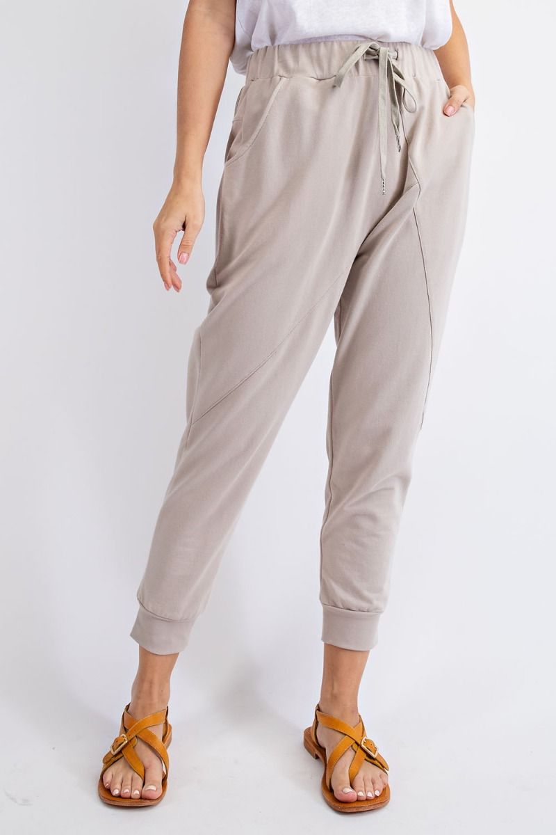 Buy Easel Banded Cuffs Drawstring Waist Terry Knit Jogger Pants by Sensual Fashion Boutique by Sensual Fashion Boutique