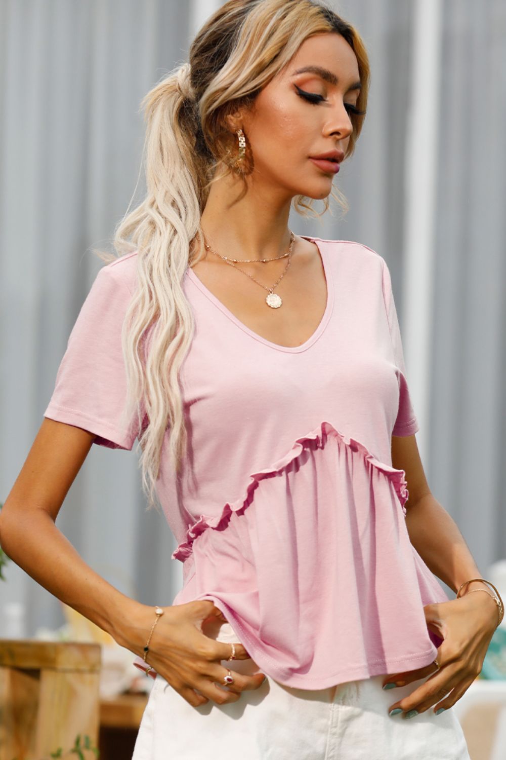 Buy Frill Trim Short Sleeve Tee by Faz